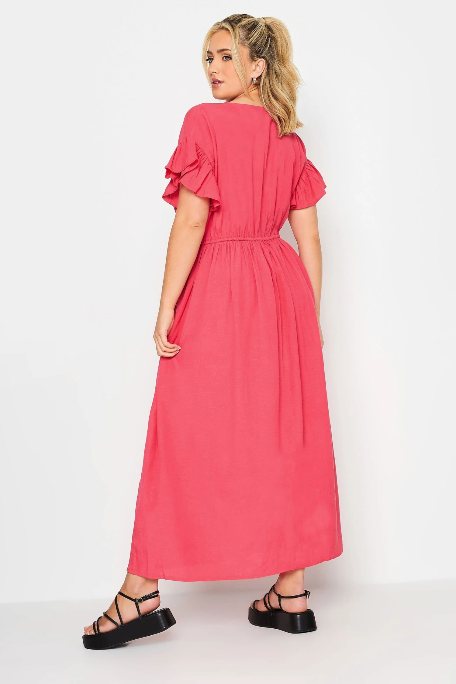 LIMITED COLLECTION - Robe Rose Corail Smocké Boutonnée Longueur Maxi 5 LIMITED COLLECTION - Robe Rose Corail Smocké Boutonnée Longueur Maxi – Image 3