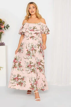 YOURS LONDON - Robe Rose Floral Style Bardot Demoiselle D'Honneur