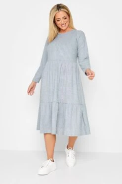 YOURS - Robe Bleue Midi Nervurée Volantée -GrandeTendance Boutique 24031f96 9af3 4c 301713 B
