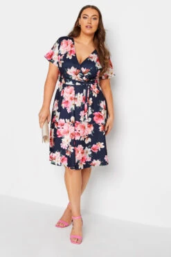 YOURS LONDON - Robe Bleue & Rose Floral Patineuse