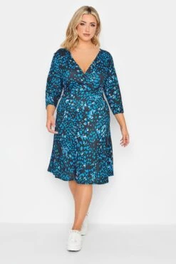 YOURS PETITE - Robe Bleue Tâchetée Animal Cache-Coeur En Jersey