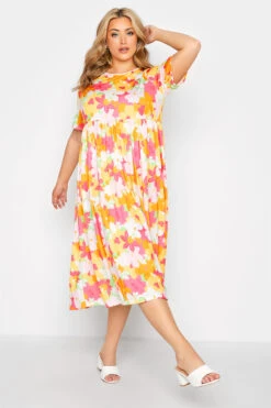 LIMITED COLLECTION - Robe Orange & Rose Midaxi Floral Smocké