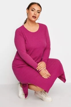 LIMITED COLLECTION - Robe Rose Fushia Nervuré Coupe Midi -GrandeTendance Boutique 26f5bc50 2aab 40 215184 D