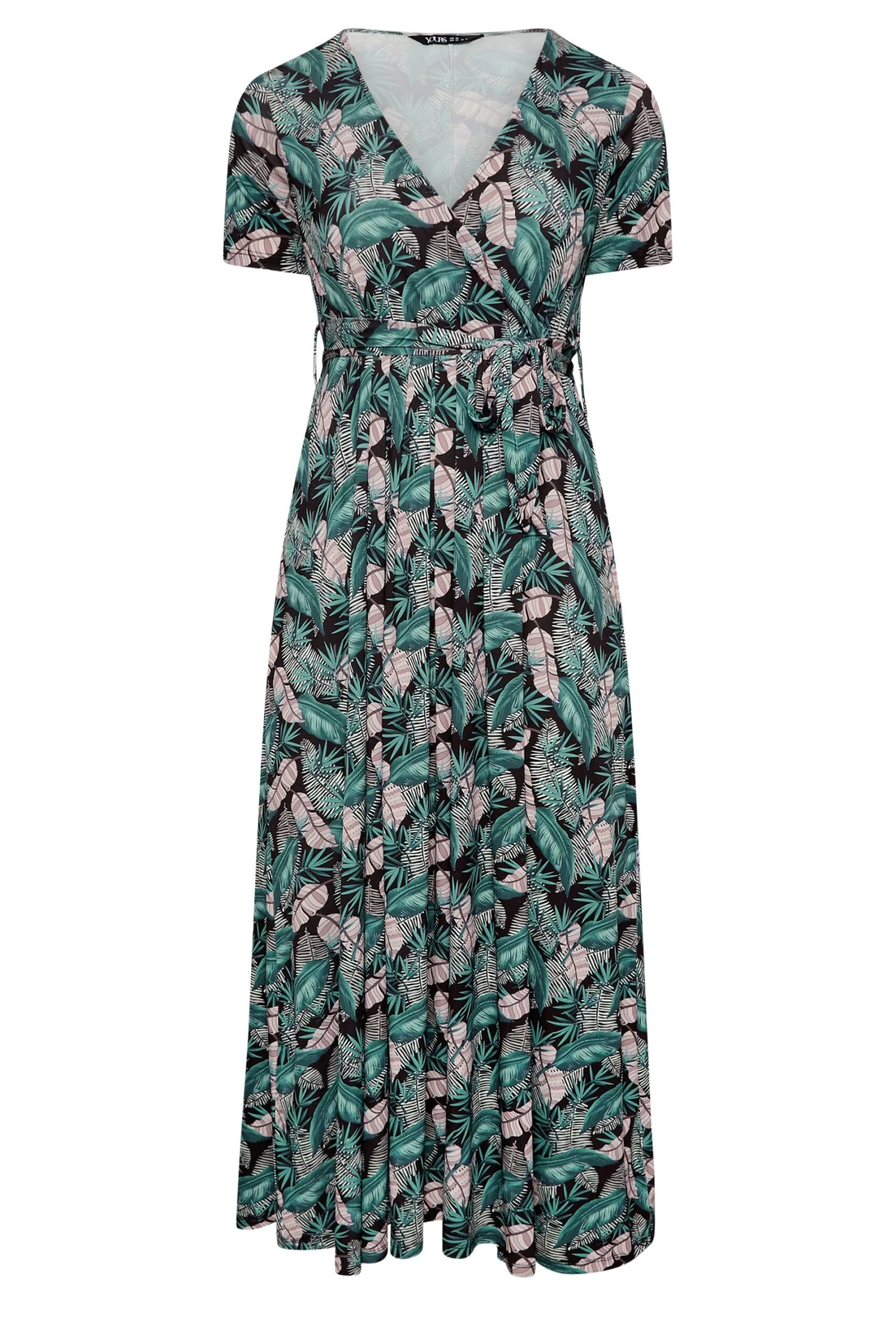 YOURS - Robe Maxi Cache-Coeur Noire Imprimé Feuilles Tropicales Volanté 8 YOURS - Robe Maxi Cache-Coeur Noire Imprimé Feuilles Tropicales Volanté – Image 6