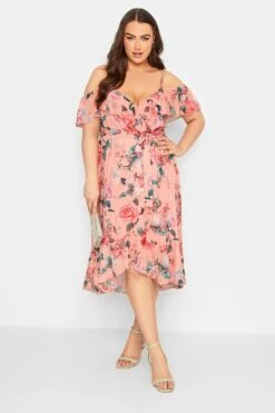 YOURS LONDON - Robe Rose Saumon Floral Épaules Ajourées -GrandeTendance Boutique 28c6adbd 0de8 46 162050 B