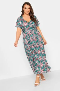YOURS - Robe Maxi Cache-Coeur Verte & Rose Feuilles Tropicales Volanté 10 YOURS - Robe Maxi Cache-Coeur Verte & Rose Feuilles Tropicales Volanté -GrandeTendance Boutique 2927e79d 5b70 4d 302160 B