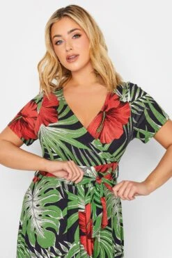 YOURS - Robe Rouge & Verte Maxi Imprimé Tropical -GrandeTendance Boutique 2991d15c 639b 44 301697 D
