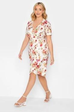 YOURS PETITE - Robe Blanche Floral Orange & Rose Cache-Coeur