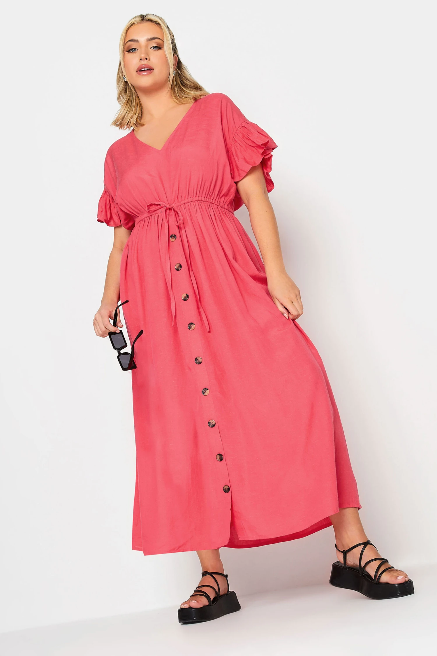 LIMITED COLLECTION - Robe Rose Corail Smocké Boutonnée Longueur Maxi 3 LIMITED COLLECTION - Robe Rose Corail Smocké Boutonnée Longueur Maxi