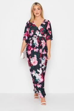 YOURS LONDON - Robe Plissée Bleue Marine Floral Longueur Maxi -GrandeTendance Boutique 2e3811bf e4ba 48 162125 A