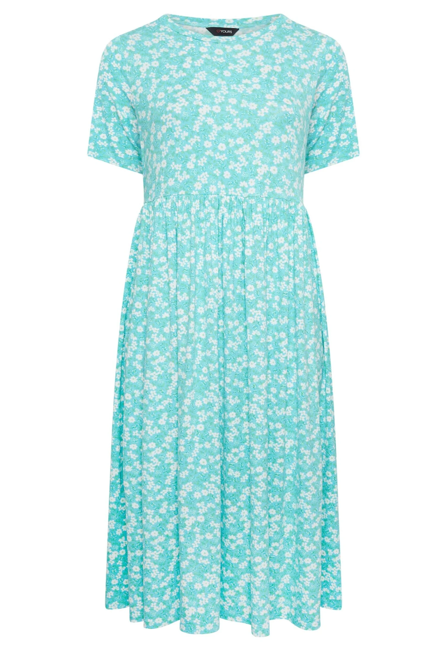 YOURS - Robe Bleue Turquoise Imprimé Floral Smocké Manches Courtes 8 YOURS - Robe Bleue Turquoise Imprimé Floral Smocké Manches Courtes – Image 6