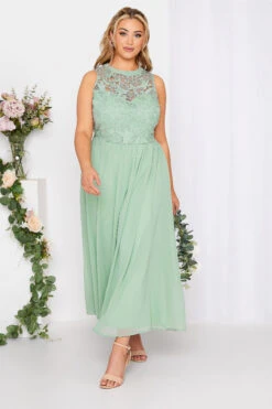 YOURS LONDON - Robe Verte Pastel Maxi En Mousseline Demoiselle D'Honneur