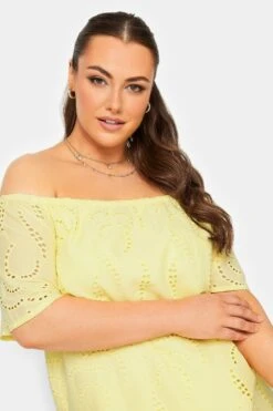 YOURS - Robe Bardot Jaune Broderie Anglaise -GrandeTendance Boutique 307f9c91 6873 42 137514 D