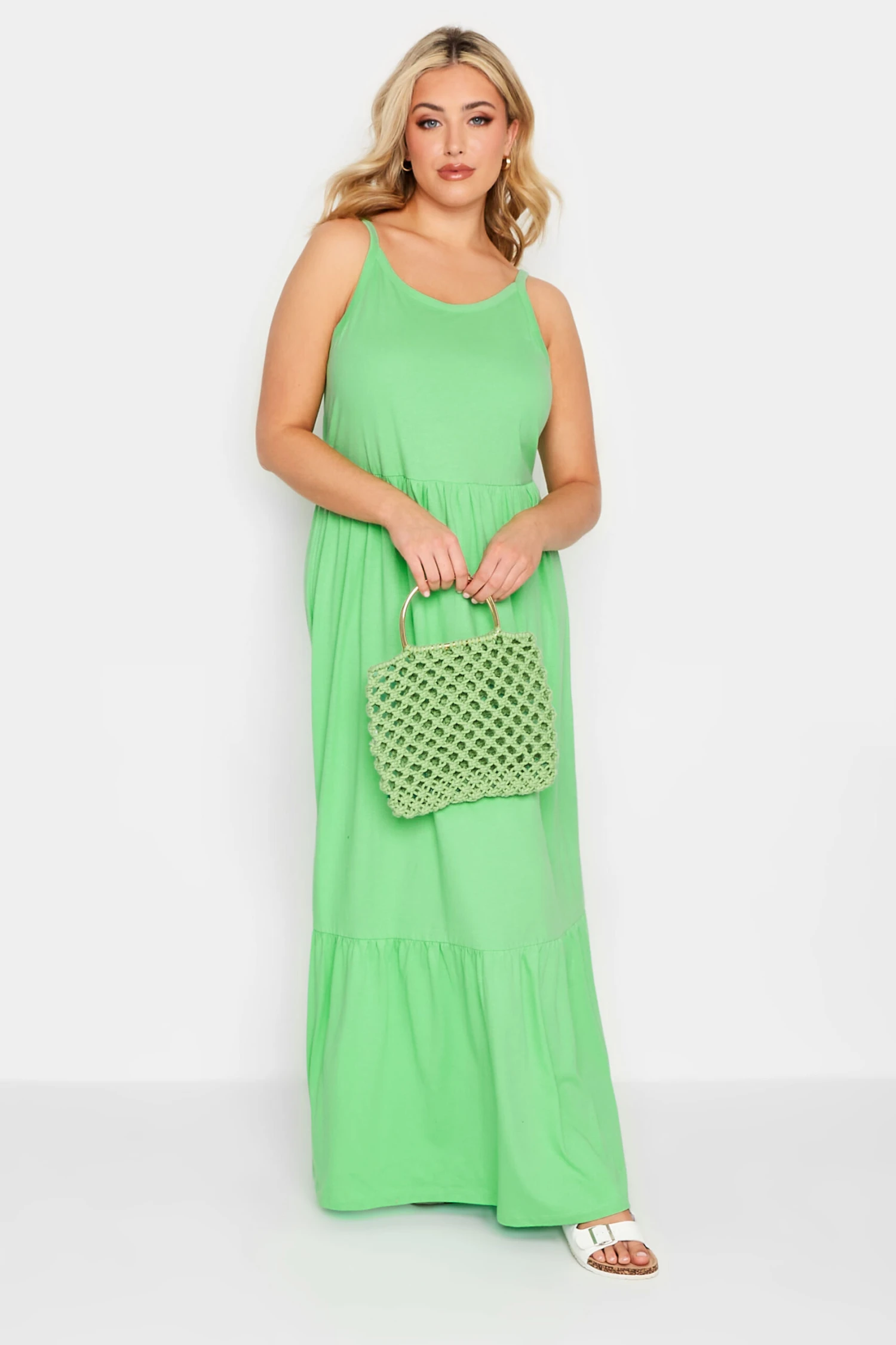YOURS - Robe Verte Volantée Fines Bretelles Maxi En Jersey 4 YOURS - Robe Verte Volantée Fines Bretelles Maxi En Jersey – Image 2