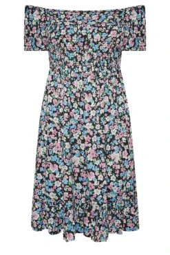 YOURS - Robe Noire Floral Bleu Volanté Manches Courtes -GrandeTendance Boutique 32a21947 6143 4f 137330 X