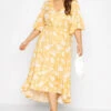 Robe Jaune Floral Ourlet Plongeant Volanté -GrandeTendance Boutique 3366b1c6 166c 4d 137120 B