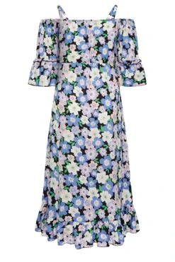 YOURS - Robe Bleue Floral Volanté Épaules Ajourées -GrandeTendance Boutique 33cfac5f e766 49 137286 Y