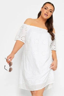 YOURS - Robe Bardot Blanche Broderie Anglaise