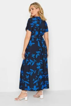 YOURS - Robe Maxi Cache-Coeur Bleue Roi & Noire Feuilles Volanté -GrandeTendance Boutique 35fdf667 7779 4b 302159 C