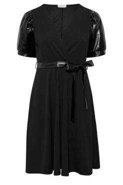 YOURS LONDON - Robe Noire Manches Courtes Bouffantes Effet Cuir -GrandeTendance Boutique 3834a1e2 346e 47 161752 X