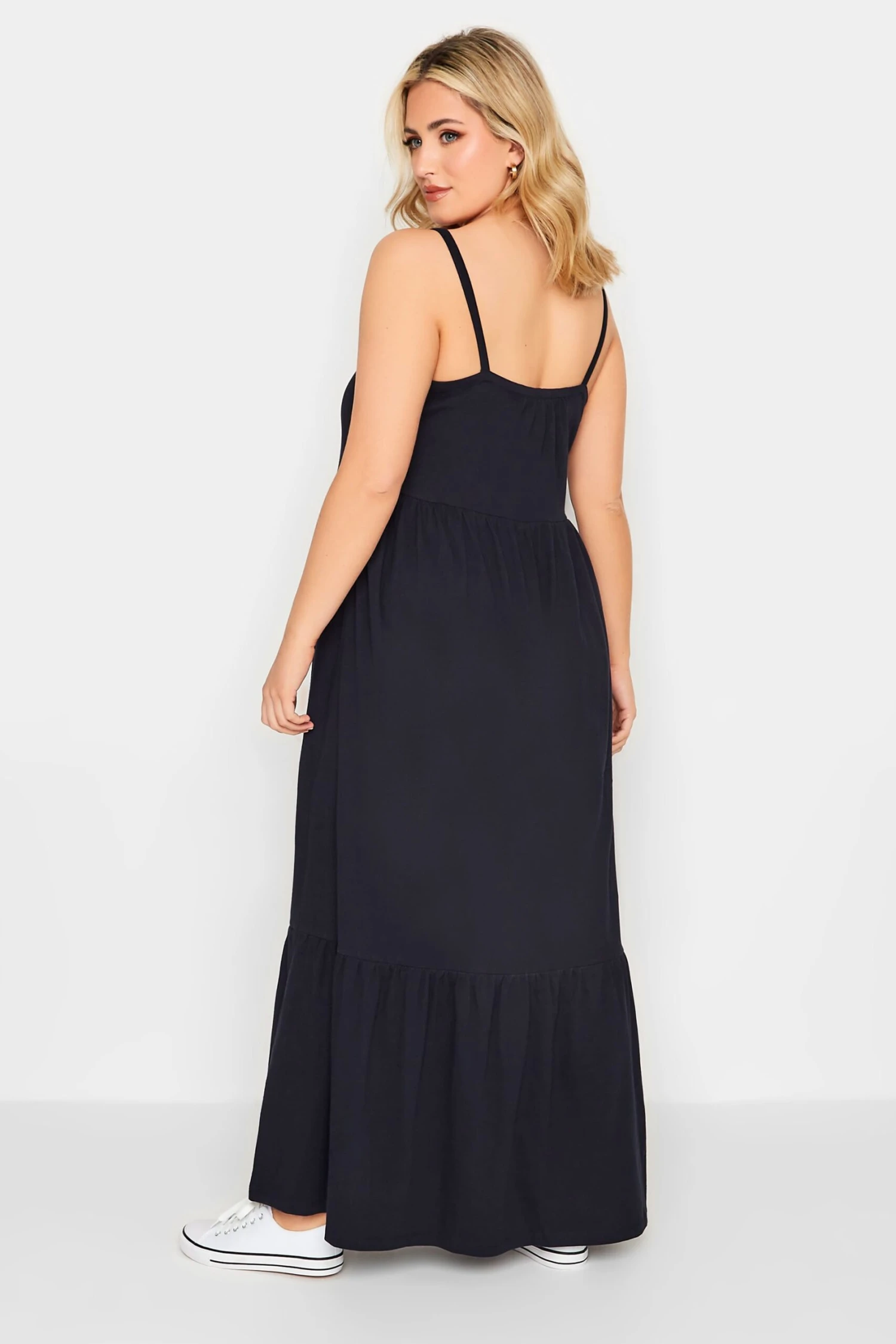 YOURS - Robe Bleue Marine Volantée Fines Bretelles Maxi En Jersey 5 YOURS - Robe Bleue Marine Volantée Fines Bretelles Maxi En Jersey – Image 3
