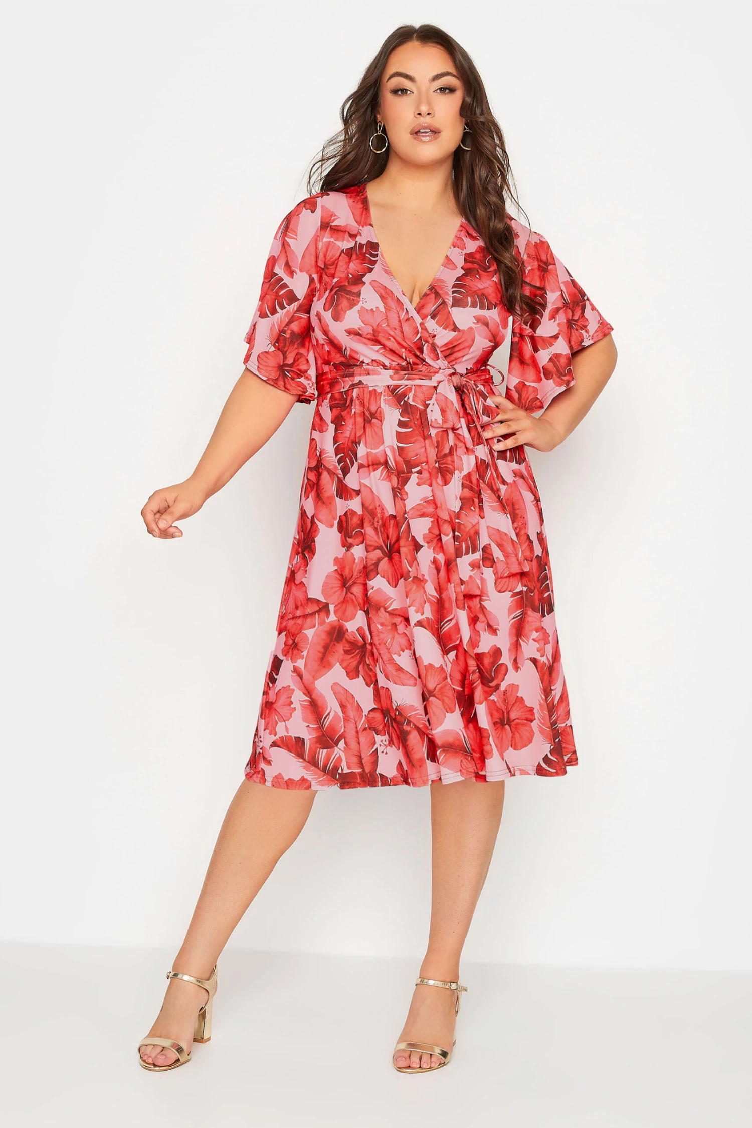 YOURS LONDON - Robe Rose Imprimé Tropical Cache-Coeur 3 YOURS LONDON - Robe Rose Imprimé Tropical Cache-Coeur