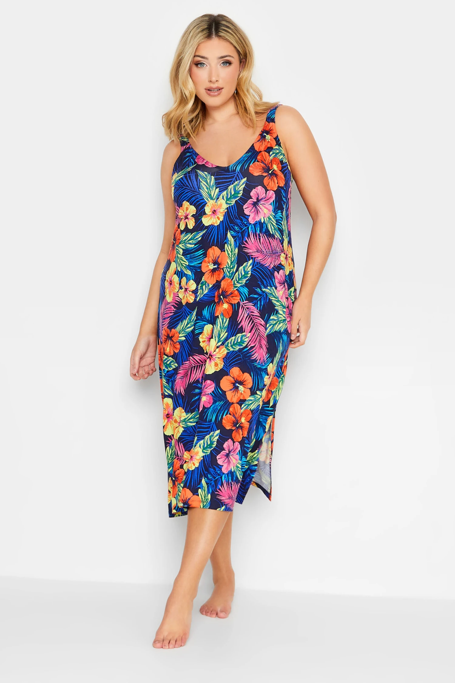 YOURS - Robe De Plage Midaxi Bleue Floral Tropical 3 YOURS - Robe De Plage Midaxi Bleue Floral Tropical
