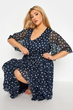 YOURS LONDON - Robe Maxi Bleue Marine à Pois Volantée -GrandeTendance Boutique 3ab4525b 5932 42 161144 D