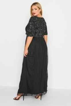 LUXE - Robe Noire Maxi Sequins Manches Courtes & Volantées 11 LUXE - Robe Noire Maxi Sequins Manches Courtes & Volantées -GrandeTendance Boutique 3bf73f8a 855a 43 161932 C