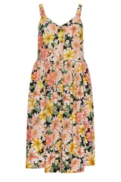 YOURS - Robe D'Été Noire Floral Jaune & Rose Saumon Boutonnée -GrandeTendance Boutique 3c0f4456 4711 42 137396 X