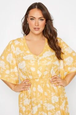 Robe Jaune Floral Ourlet Plongeant Volanté -GrandeTendance Boutique 3e77cab7 7a47 40 137120 D