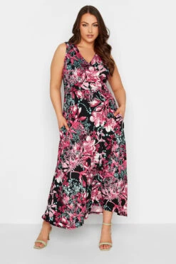 YOURS - Robe Maxi Noire Cache-Coeur Floral Rose