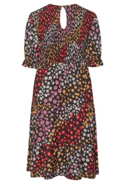 Robe Rouge & Rose Floral Smocké Manches Courtes -GrandeTendance Boutique 408b9462 a10d 40 137218 Y