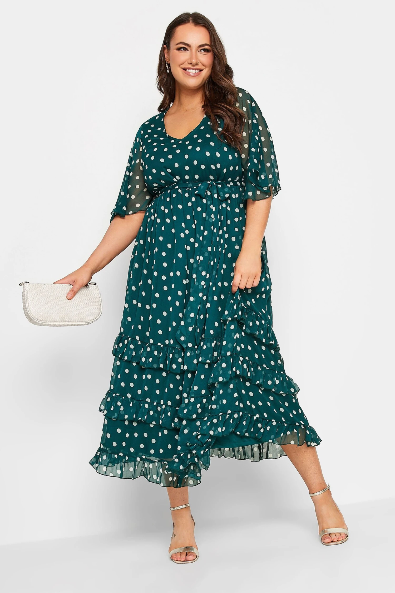 YOURS LONDON - Robe Maxi Verte à Pois Volantée 3 YOURS LONDON - Robe Maxi Verte à Pois Volantée