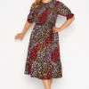 Robe Rouge & Rose Floral Smocké Manches Courtes -GrandeTendance Boutique 42cf33b0 c949 47 137218 A