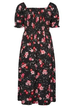 YOURS - Robe Noire & Rouge Floral Manches Courtes Bouffantes -GrandeTendance Boutique 43576523 6541 49 137284 Y