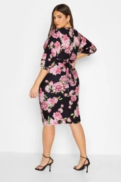 YOURS LONDON - Robe Noire Floral Rose Cache-Coeur -GrandeTendance Boutique 454da0e9 ac21 4b 162044 C