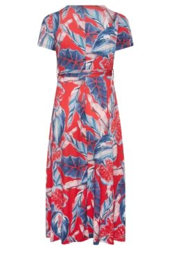 YOURS - Robe Maxi Cache-Coeur Rouge & Bleue Feuilles Tropicales Volanté -GrandeTendance Boutique 457b183d cd98 4e 302164 Y