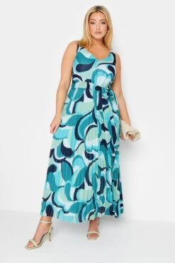 YOURS LONDON - Robe Bleue Maxi Imprimé Abstrait Plissée