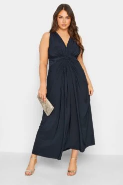 YOURS LONDON - Robe Maxi Bleue Marine Noeud Avant