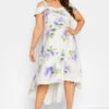 YOURS LONDON - Robe Blanche & Lavande Floral En Bardot Demoiselle D'Honneur