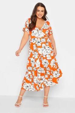 YOURS - Robe Orange Cache-Coeur Manches Courtes