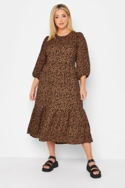 Robe Marron & Noire Longueur Maxi Animal En Volanté