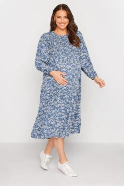 BUMP IT UP MATERNITY - Robe Bleue Petites Fleurs Manches Longues