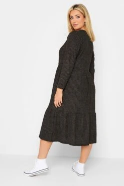 Robe Midi Grise Charbonneux Nervurée Volantée -GrandeTendance Boutique 4934f8d6 d498 41 301501 C