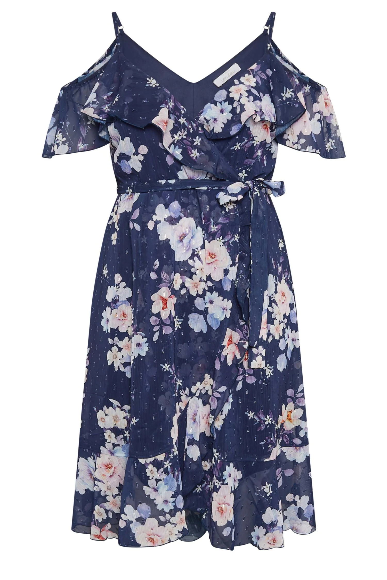 YOURS LONDON - Robe Bleue Marine Floral Épaules Ajourées 8 YOURS LONDON - Robe Bleue Marine Floral Épaules Ajourées – Image 6