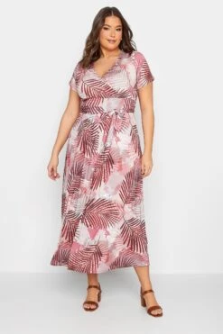 YOURS - Robe Rose Maxi Imprimé Feuilles Tropicales Cache-Coeur -GrandeTendance Boutique 4aac0110 4265 47 301992 B