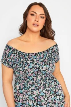 YOURS - Robe Noire Floral Bleu Volanté Manches Courtes -GrandeTendance Boutique 4b75a825 7d10 45 137330 D