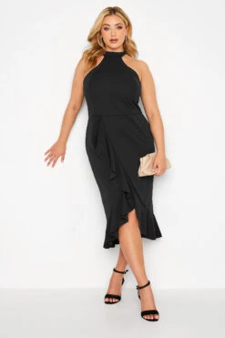 YOURS LONDON - Robe Noire Ras-le-Cou Ourlet Volanté