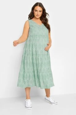 BUMP IT UP MATERNITY - Robe Midi Verte Pastel Broderie Anglaise
